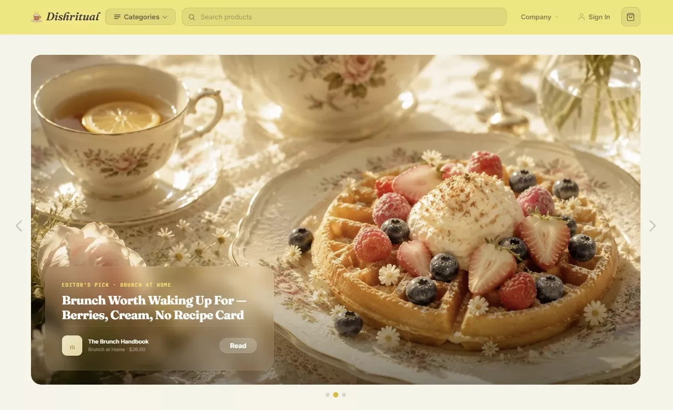 Homepage of the cooking and baking store design
