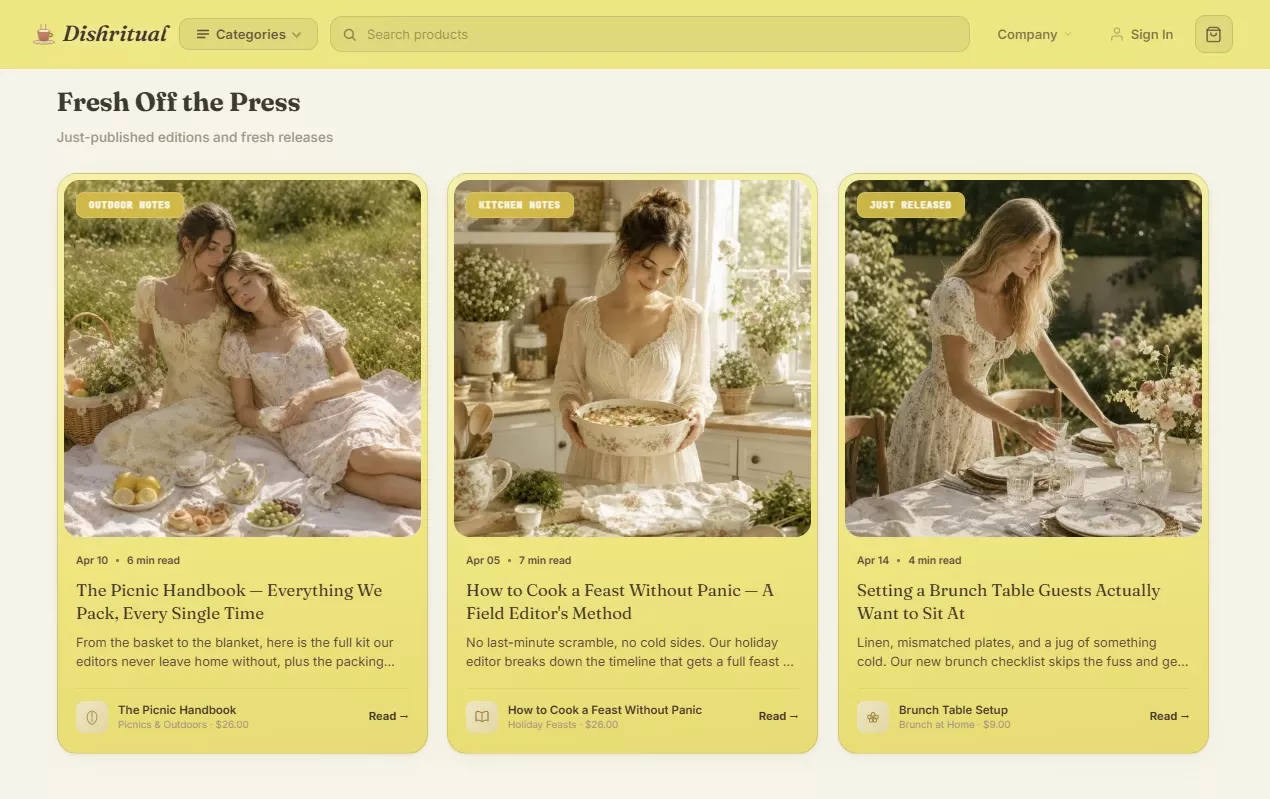 Editorial content section of the cooking and baking store design