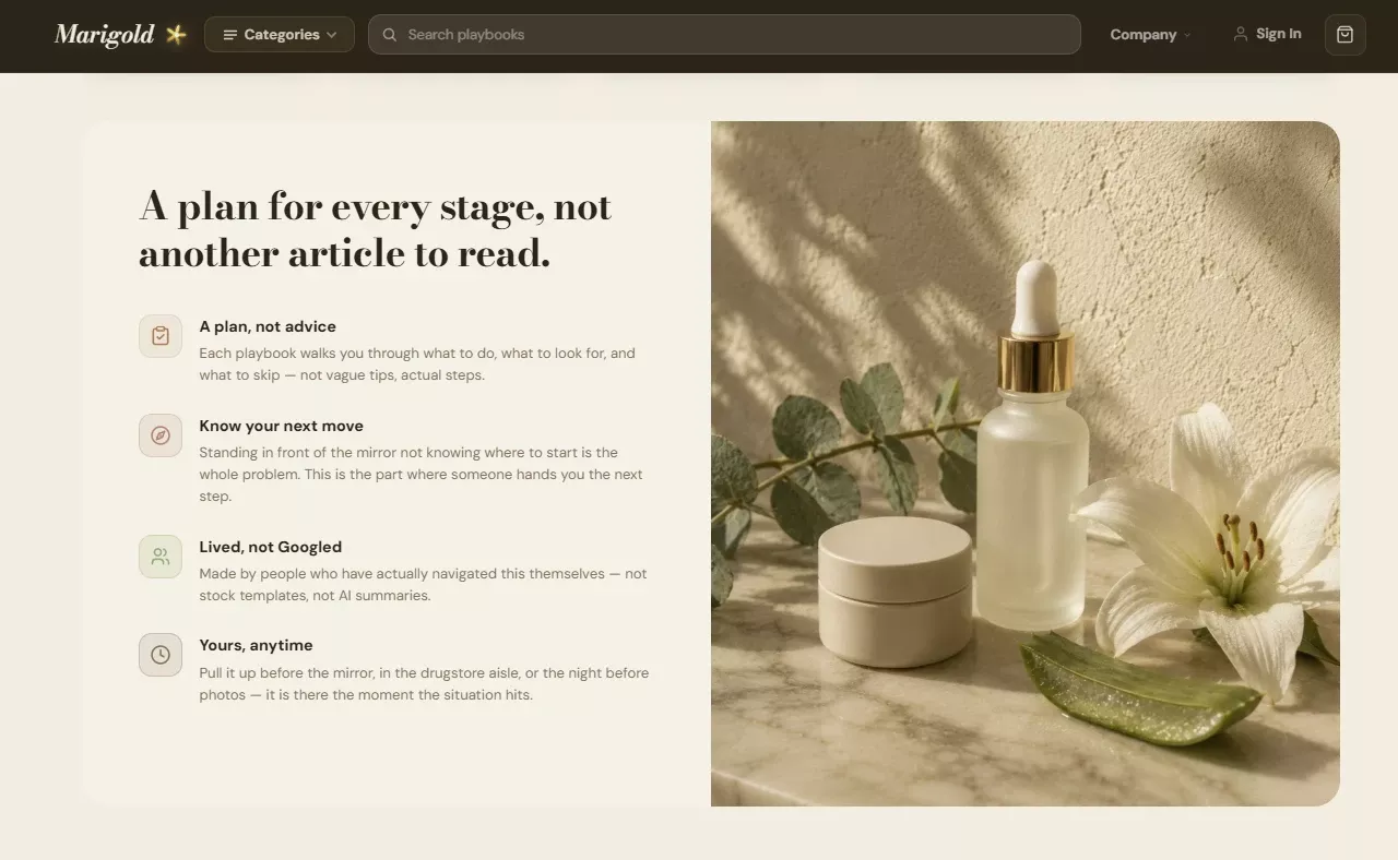 Trust pillars section of the skincare and self-care store design