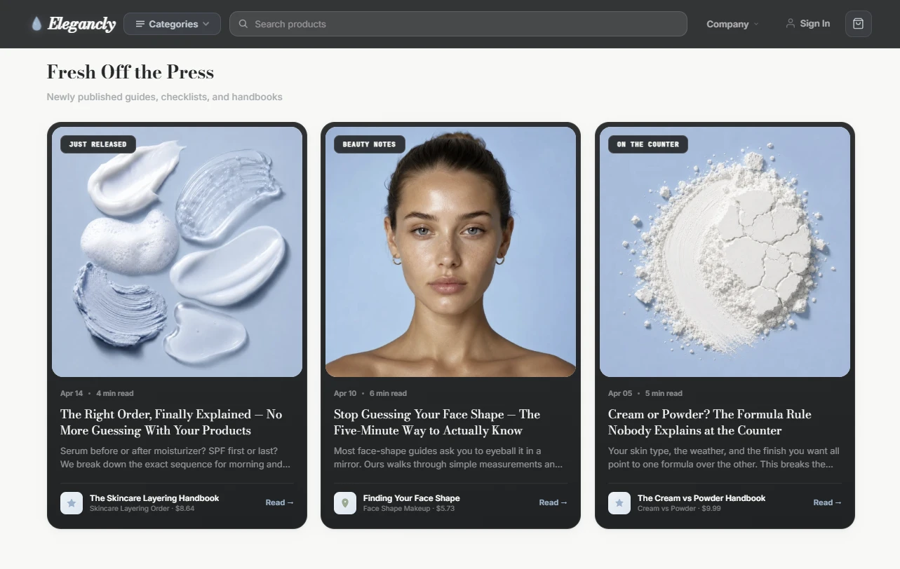 Editorial content section of the beauty store design