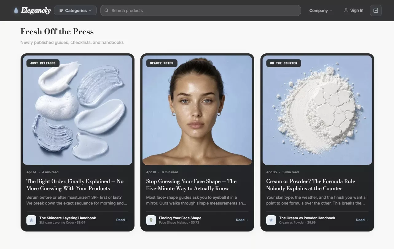 Editorial content section of the beauty store design