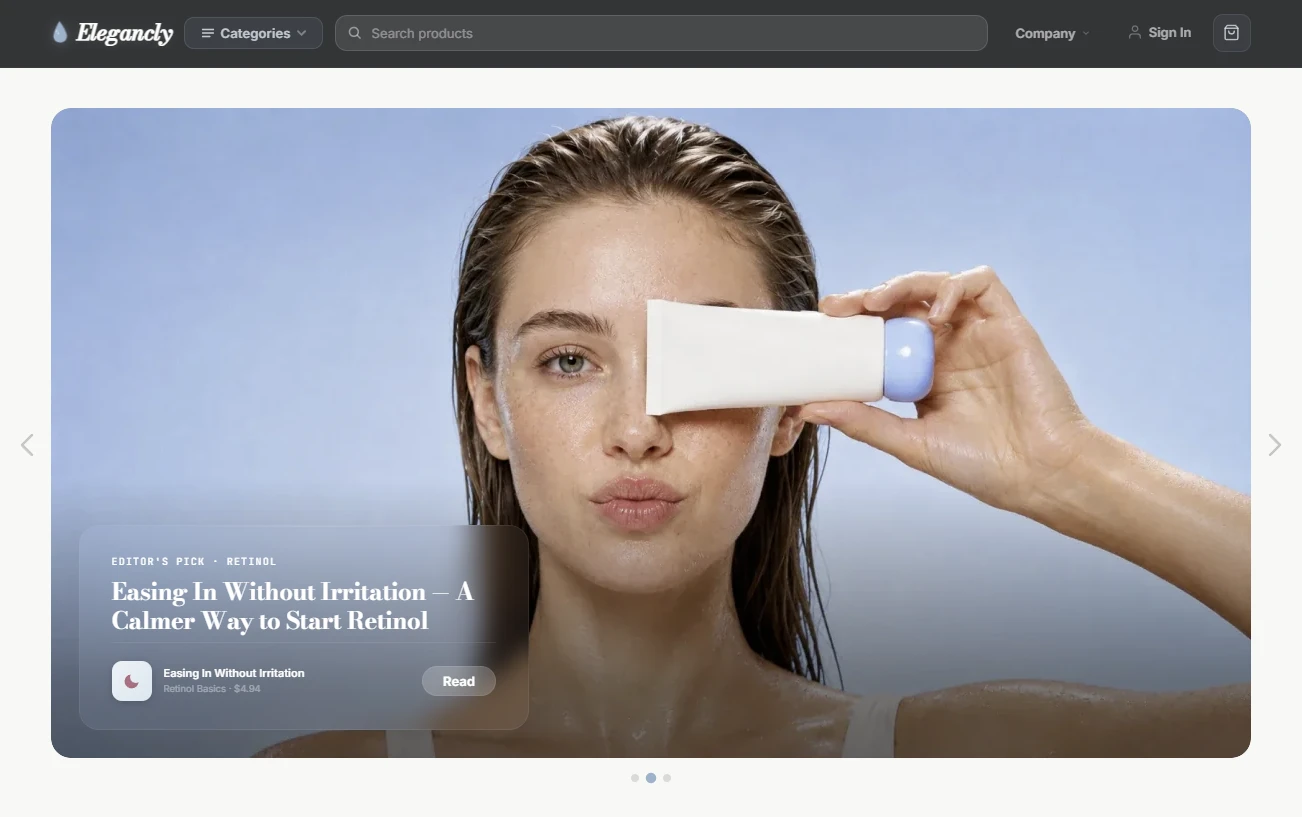 Homepage of the beauty store design