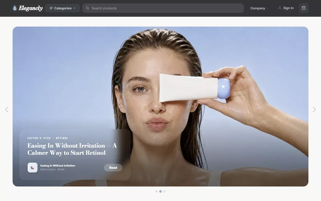 Homepage of the beauty store design