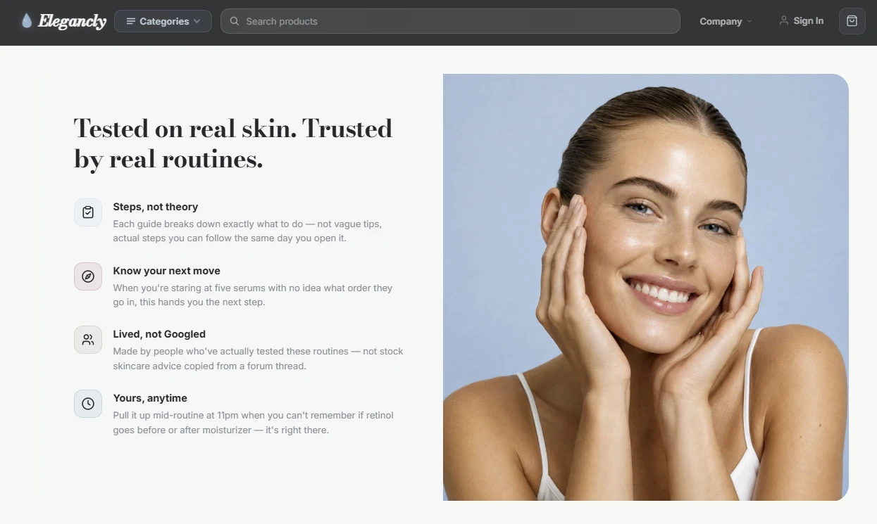 Trust pillars section of the beauty store design