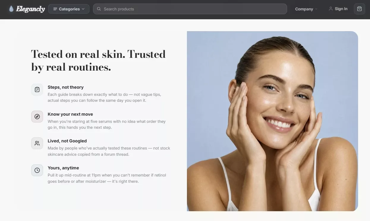 Trust pillars section of the beauty store design