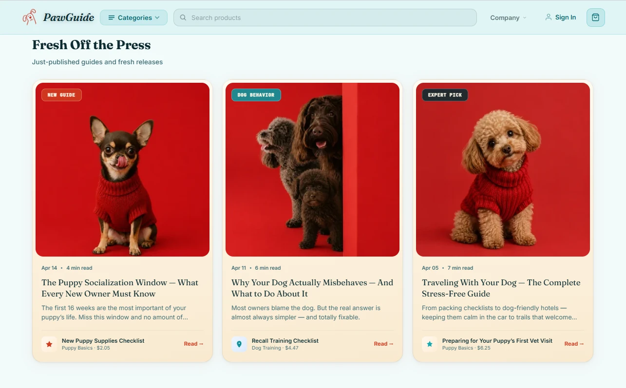 Product listing of the pet lovers store design