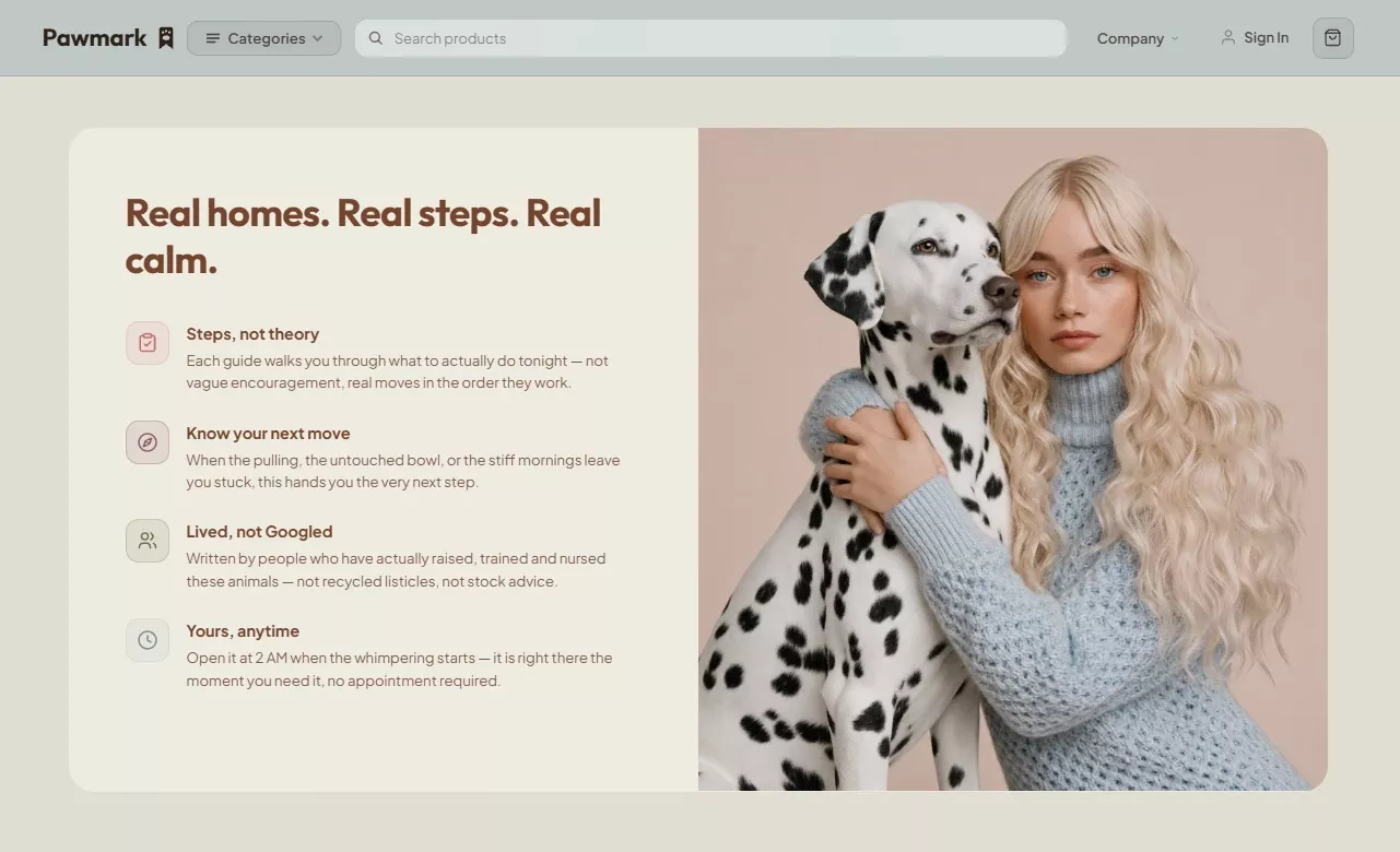 Trust section of the pet health and wellness store design