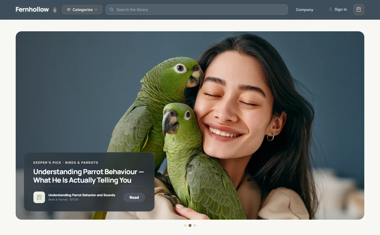 Homepage of the pet health and wellness store design