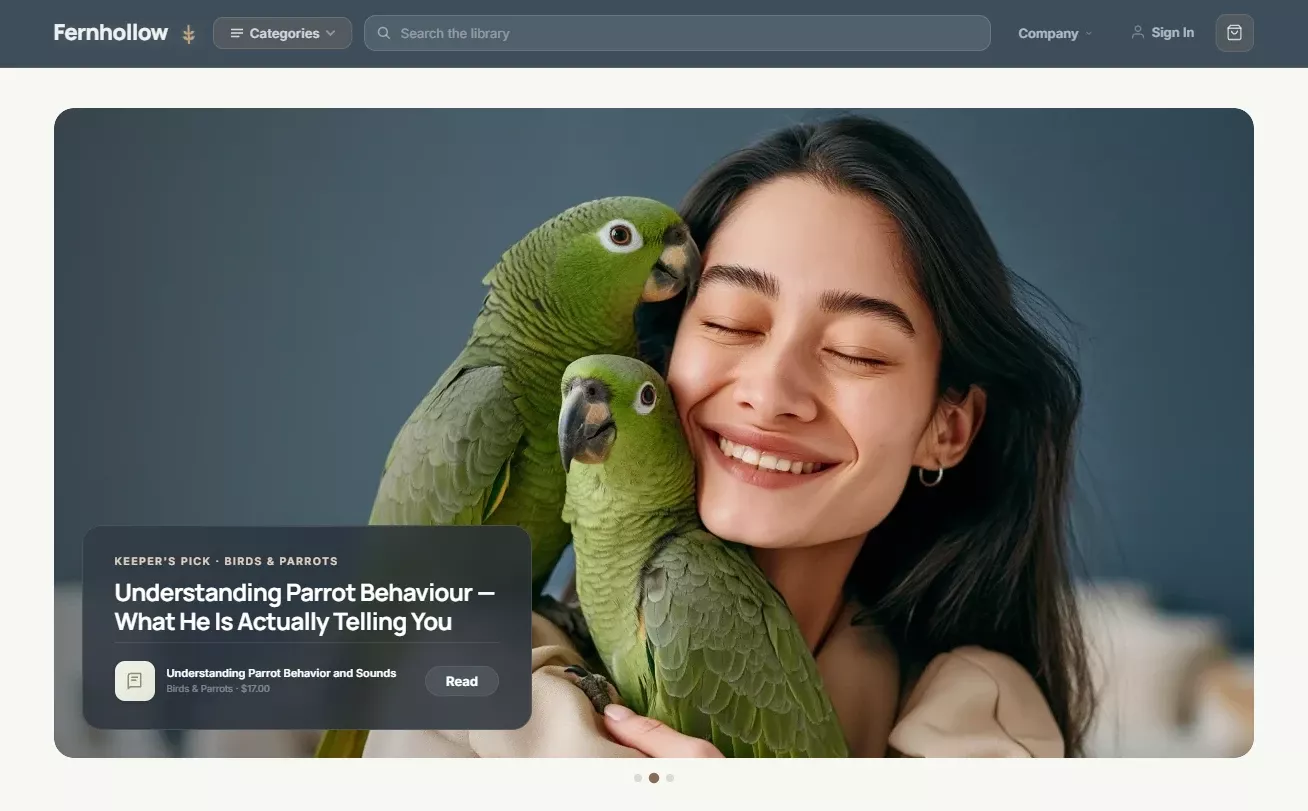 Homepage of the pet health and wellness store design