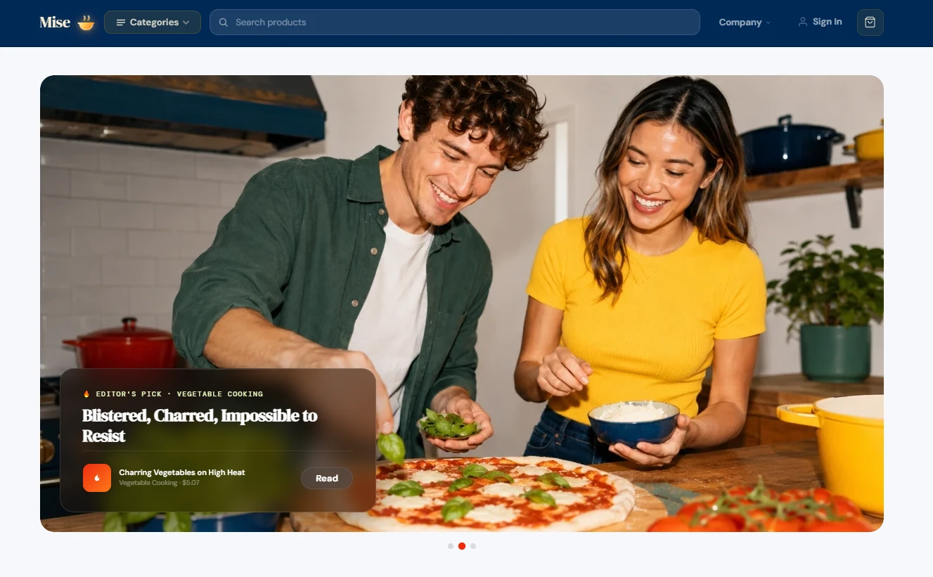 Homepage of the cooking skills store design