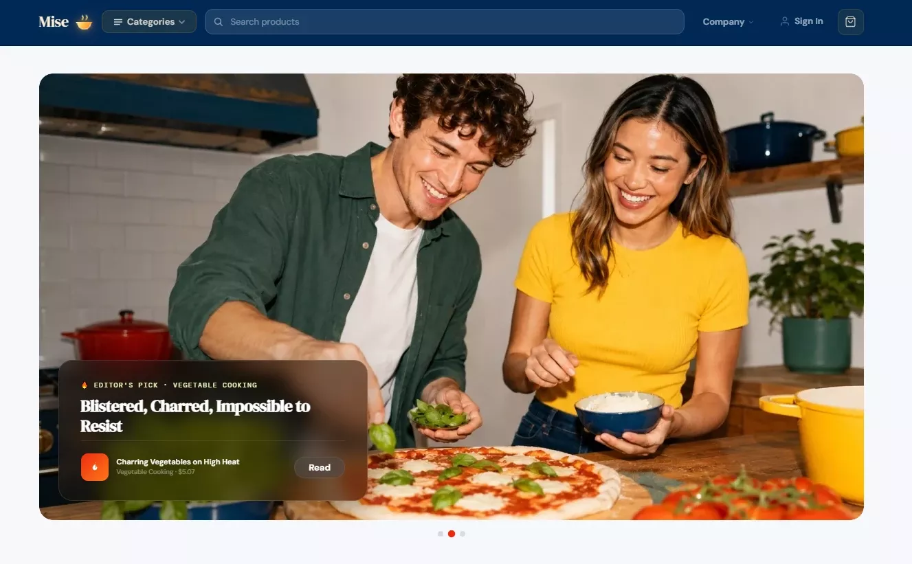 Homepage of the cooking skills store design