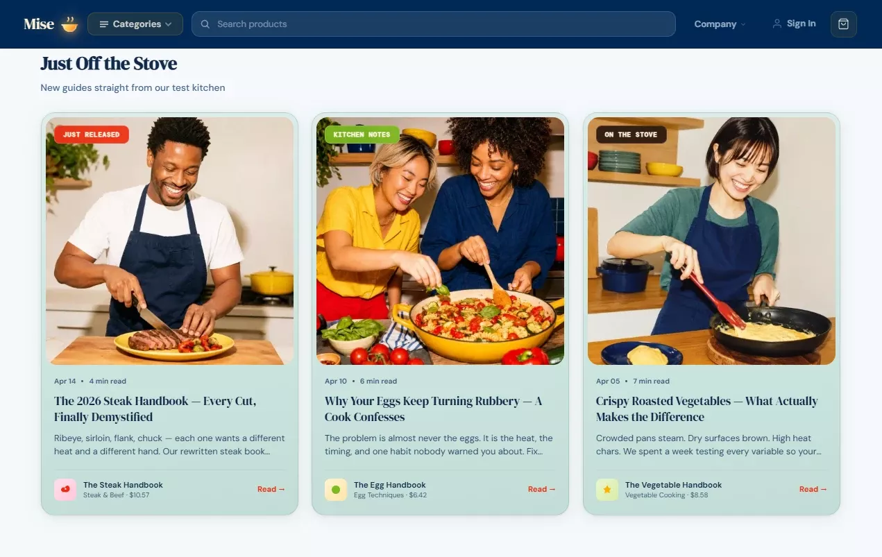 Just Off the Stove section of the cooking skills store design