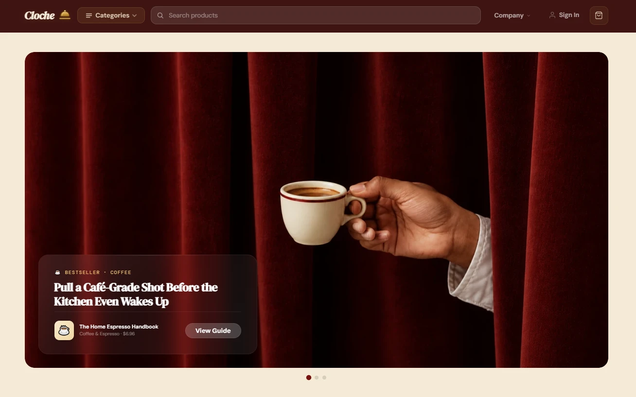 Homepage of the cooking store design