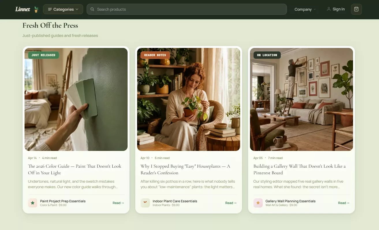 Fresh Off the Press section of the cozy home and family living store design