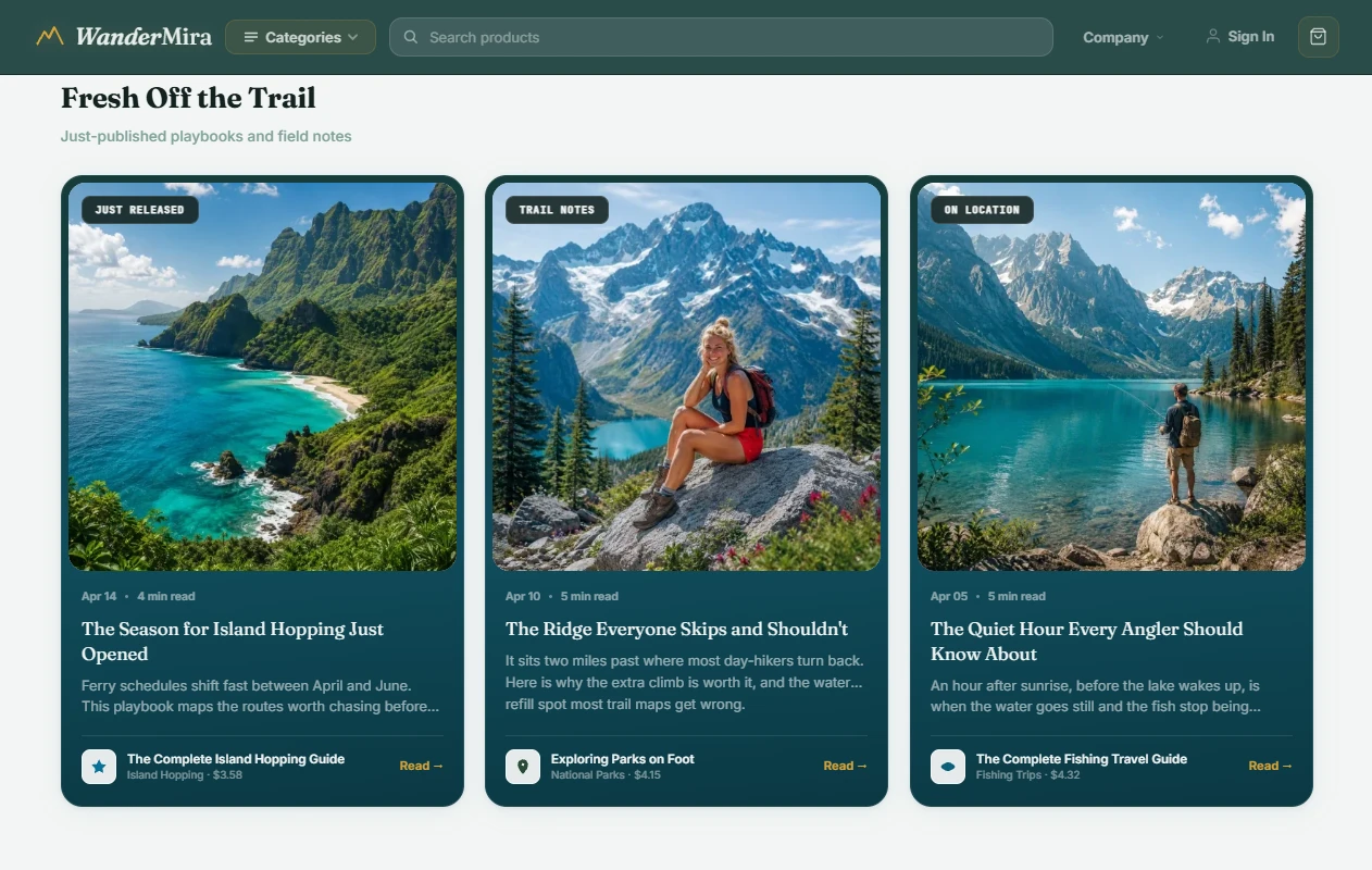 Fresh Off the Trail section of the outdoor travel store design