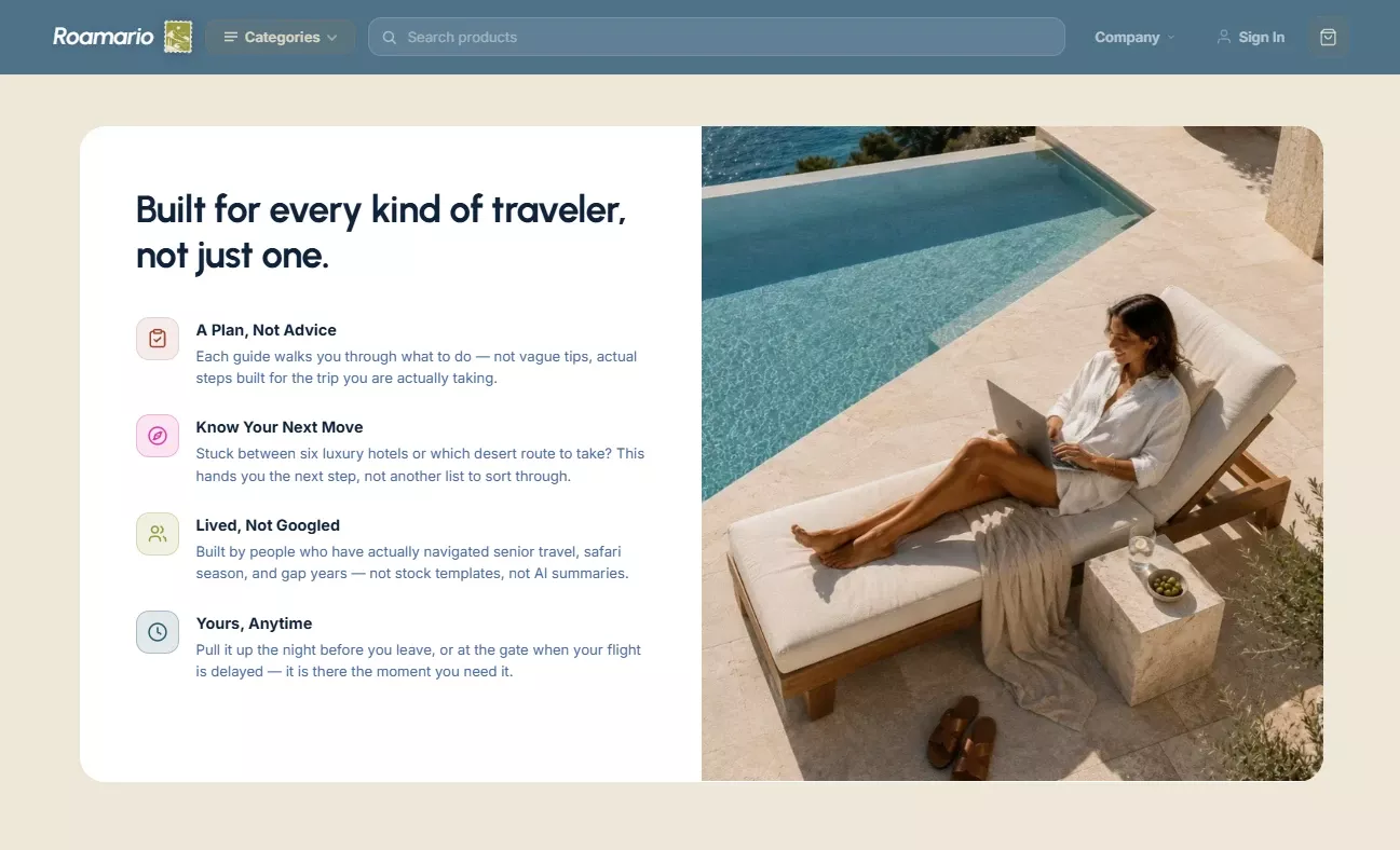 Trust section of the travel essentials and packing store design