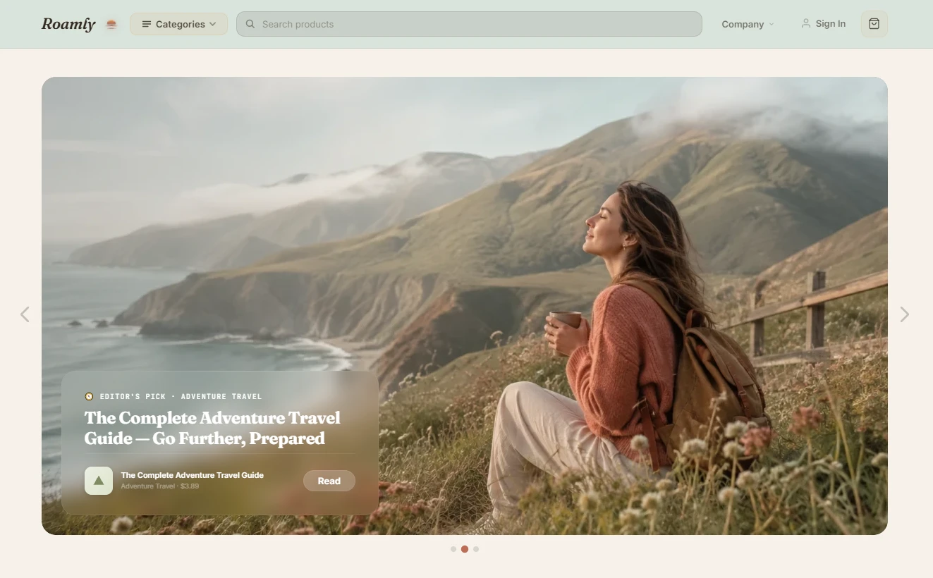 Homepage of the road trip and route planning store design