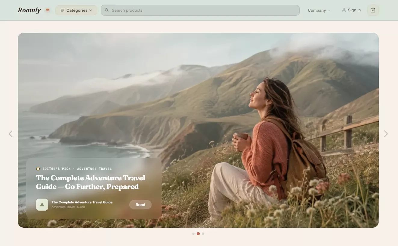 Homepage of the road trip and route planning store design