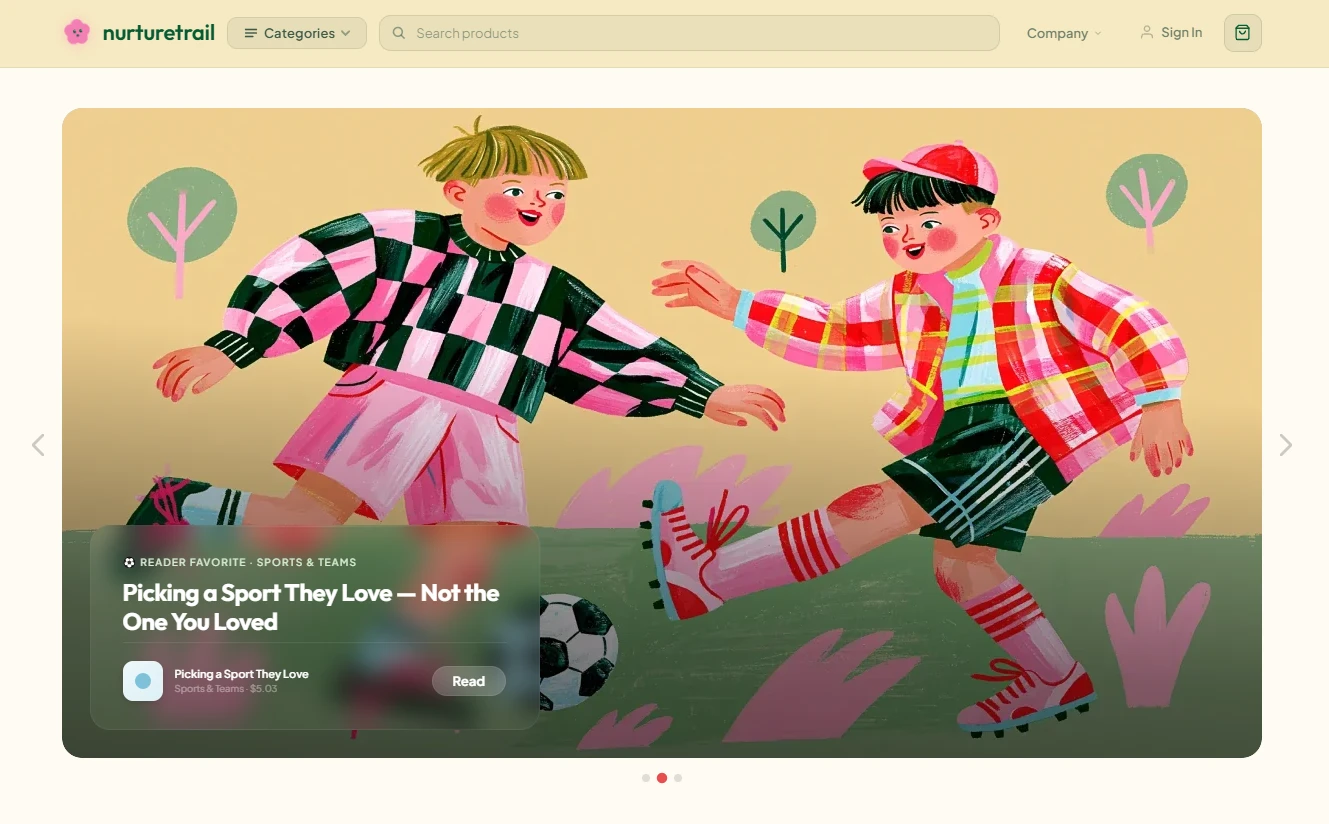 Homepage of the gentle parenting store design