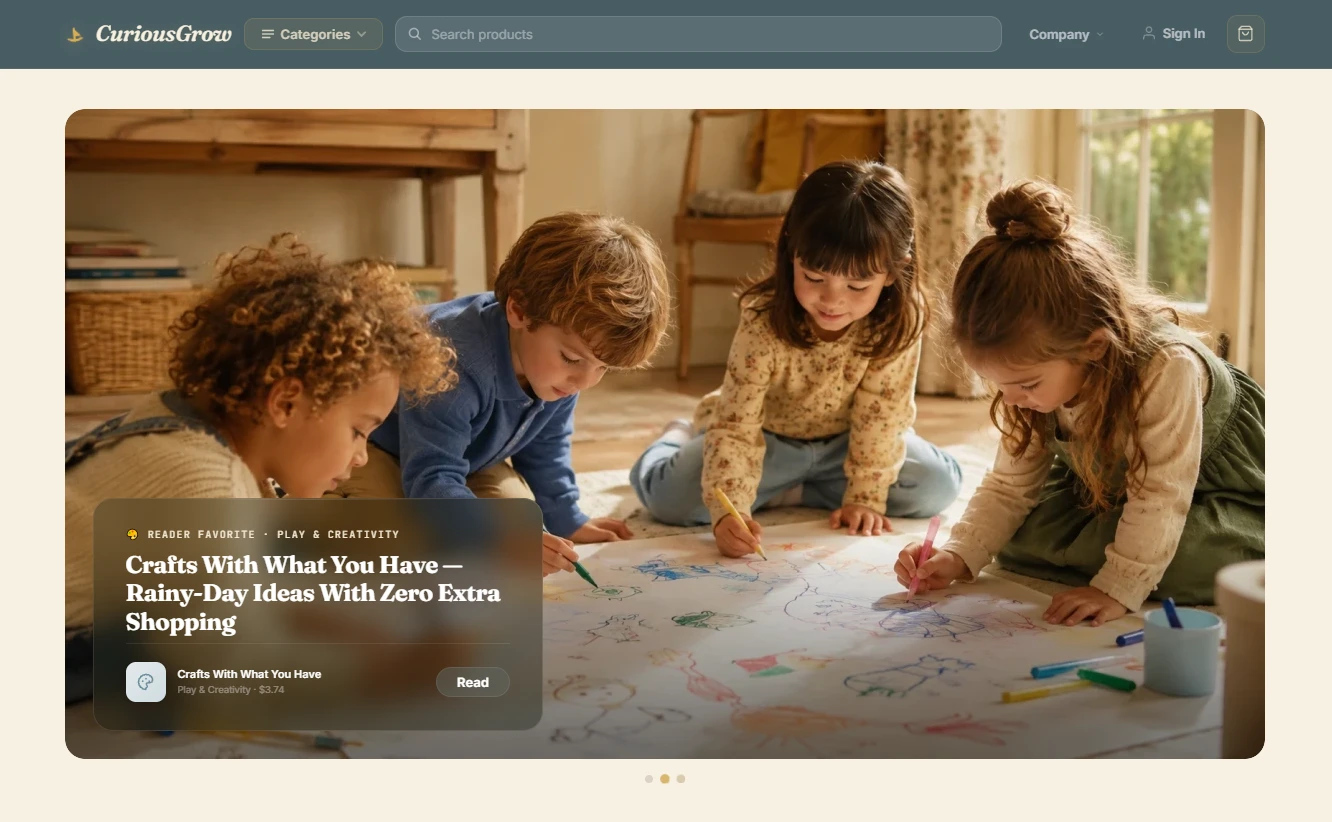 Homepage of the child growth store design