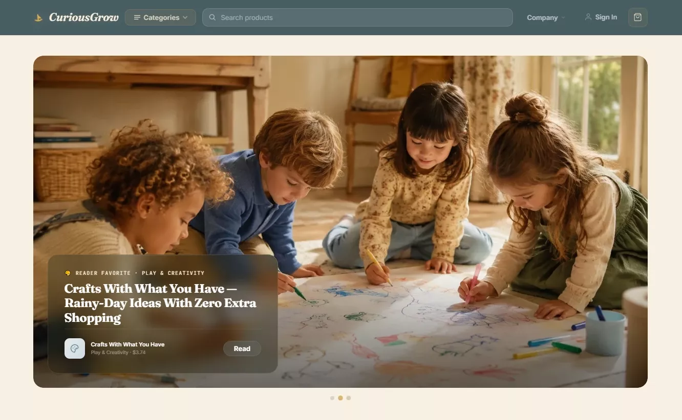 Homepage of the child growth store design