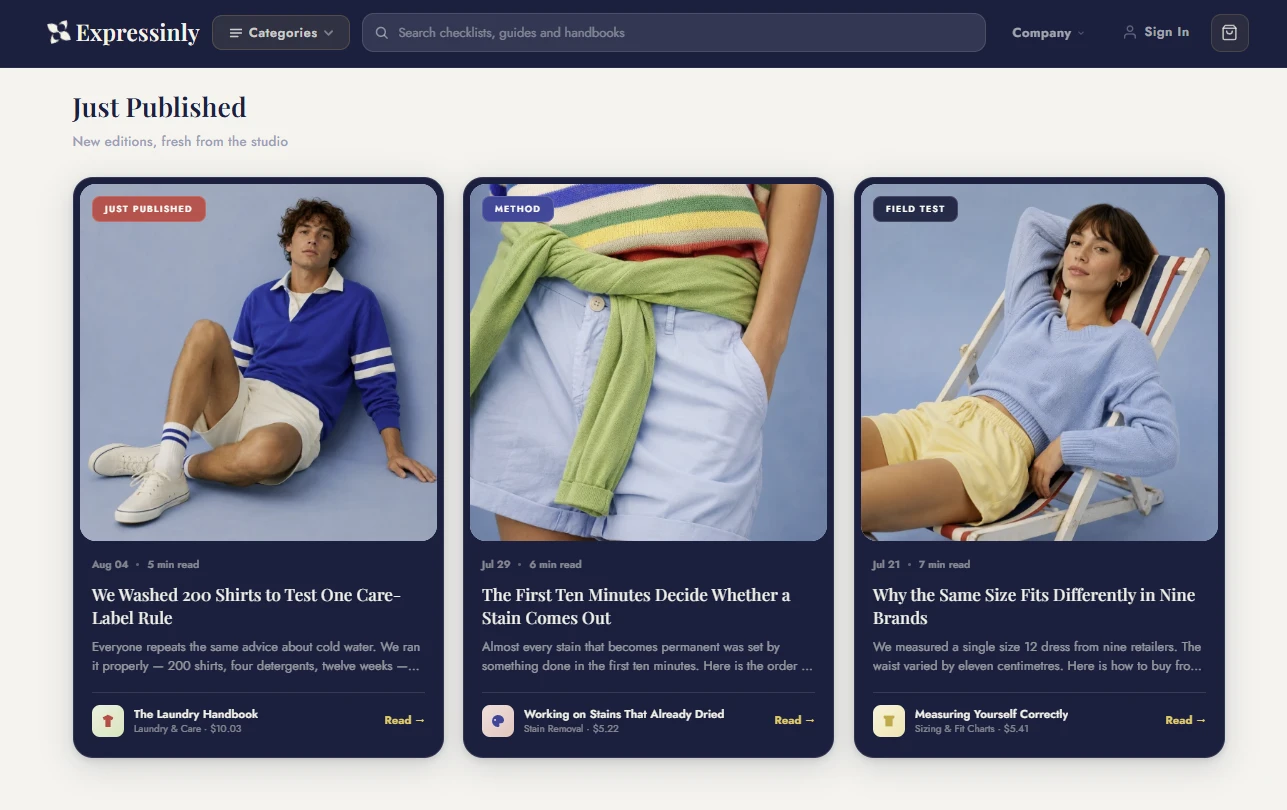 Product listing of the style and fashion store design