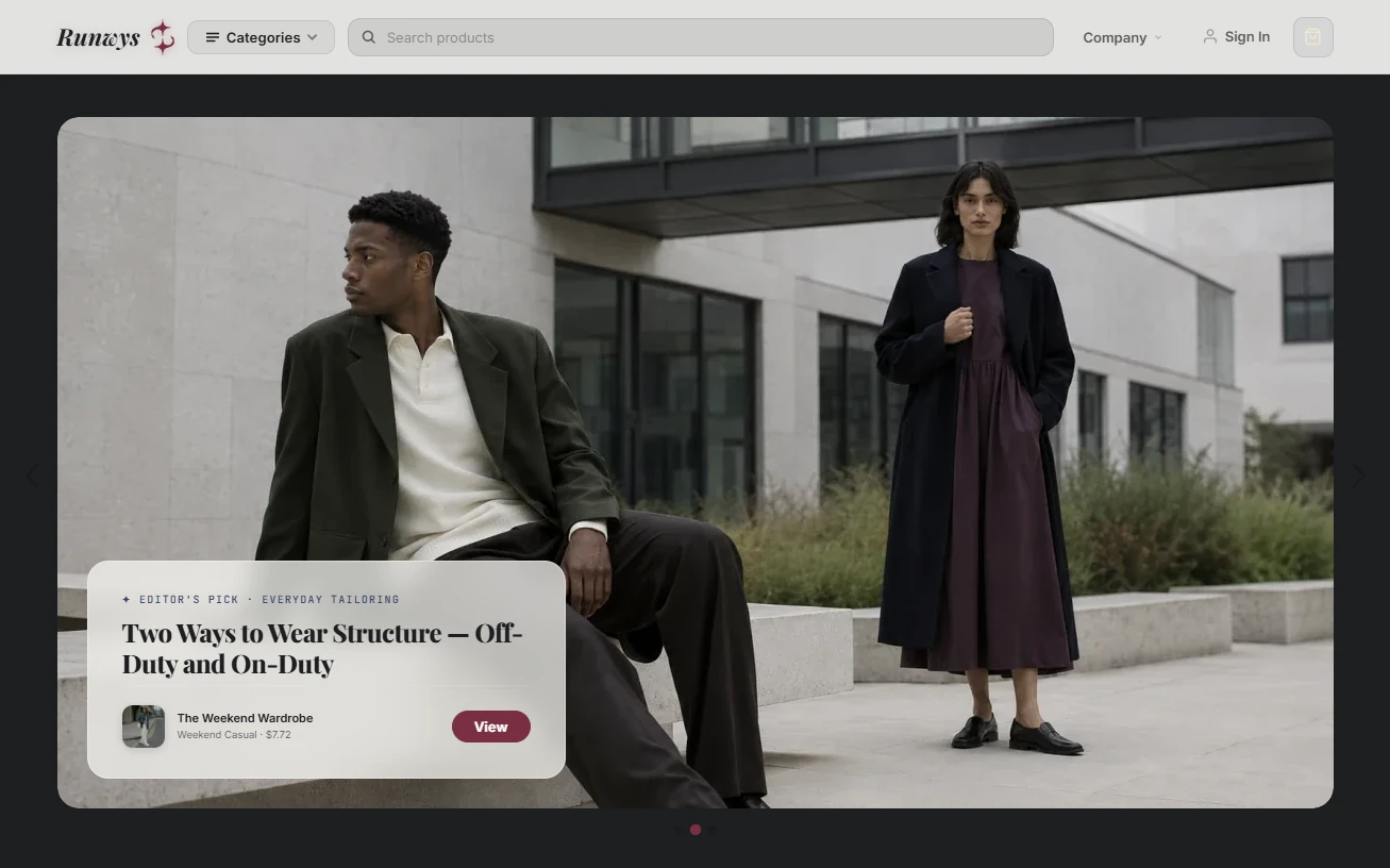 Homepage of the runway trends store design