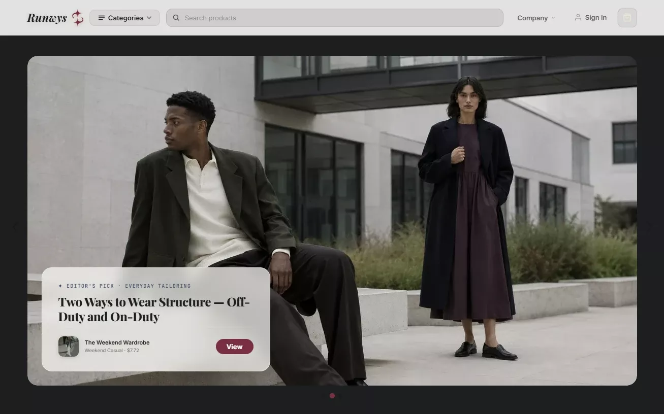 Homepage of the runway trends store design