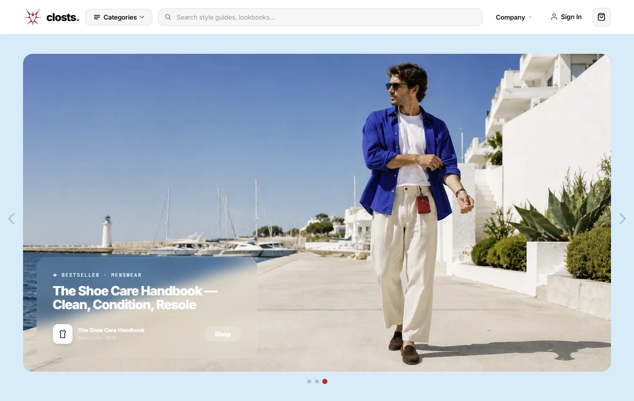 Homepage of the fashion and style store design