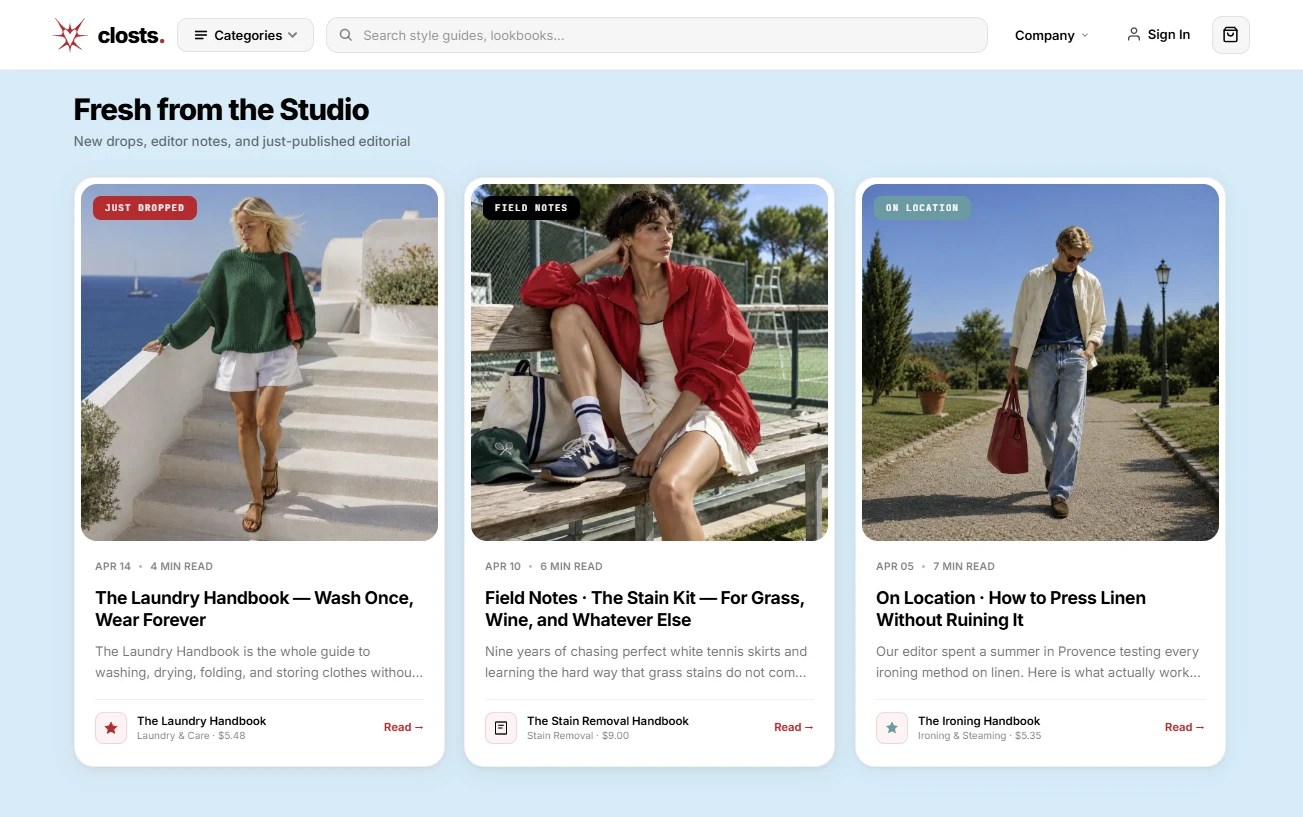 Product listing of the fashion and style store design