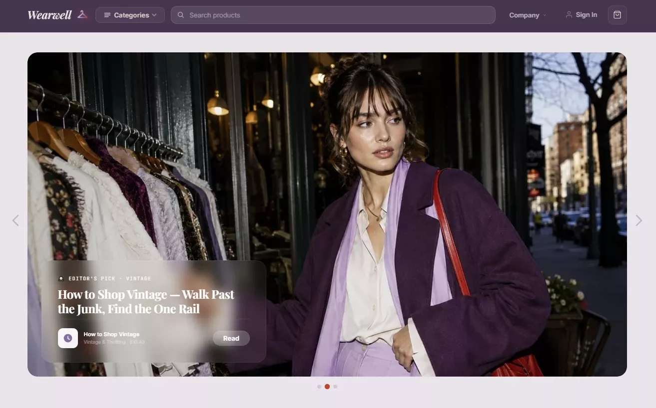 Homepage of the fashion and lifestyle store design