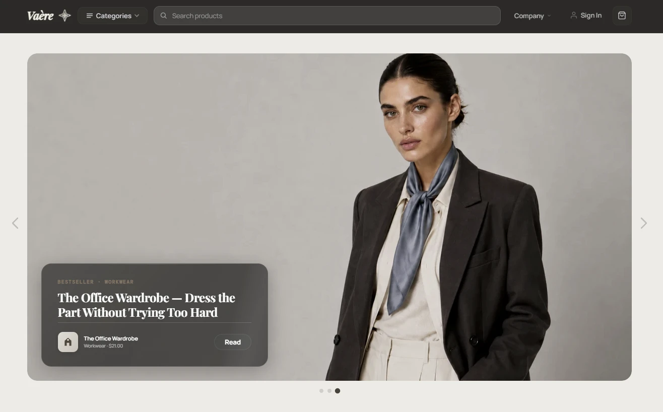 Homepage of the fashion and occasion style store design