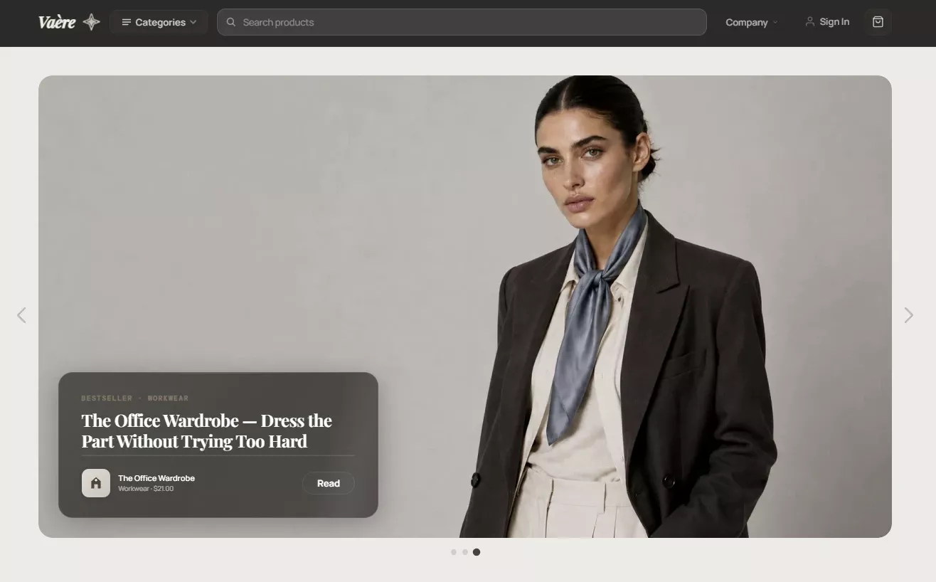 Homepage of the fashion and occasion style store design