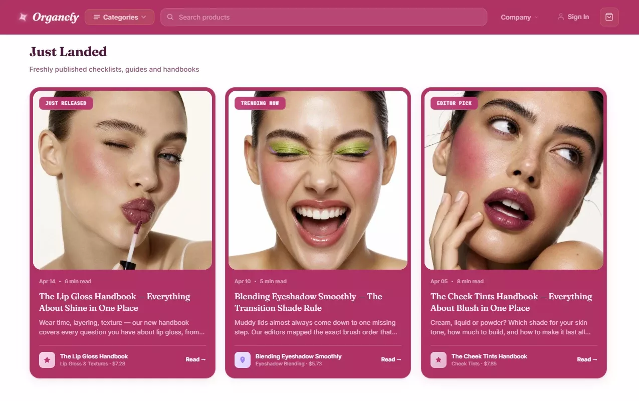 Just Landed section of the natural and organic beauty store design