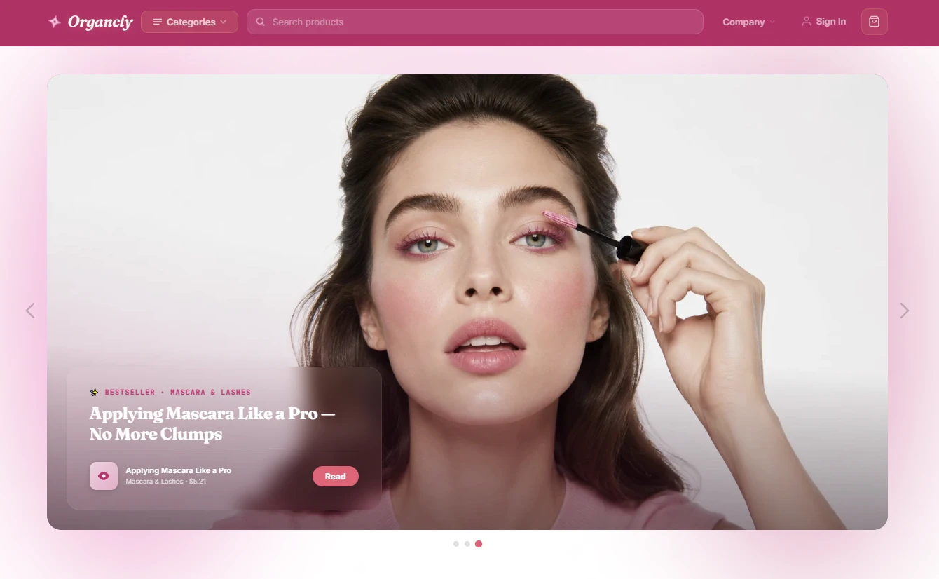 Homepage of the natural and organic beauty store design
